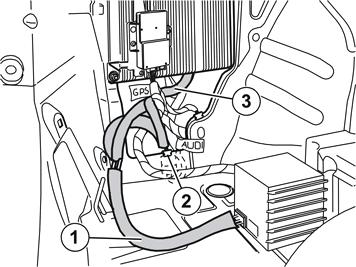 49 Take the T-fibre optic cable (B in the kit illustration) from the kit. Connect the long end (1) to the subwoofer.
