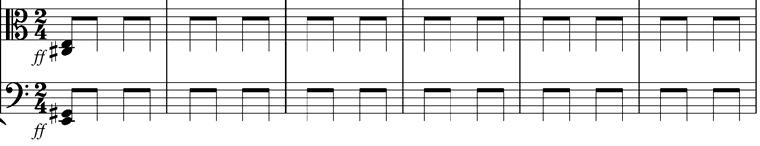 On analysis, the fragment fascinates: the metre is binary, the conductor s beat in 1 (given the tempo), with gestures that can be imagined in a 3-beat schemata, while the eight notes are organized in