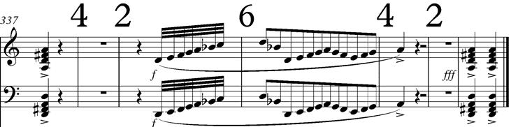 Concerto for harpsichord (piano) and string orchestra op 40, by Henrik Mikołaj Górecki 41 The seven final bars bring back the initial motif of part I, presented by the harpsichord in a dual harmonic