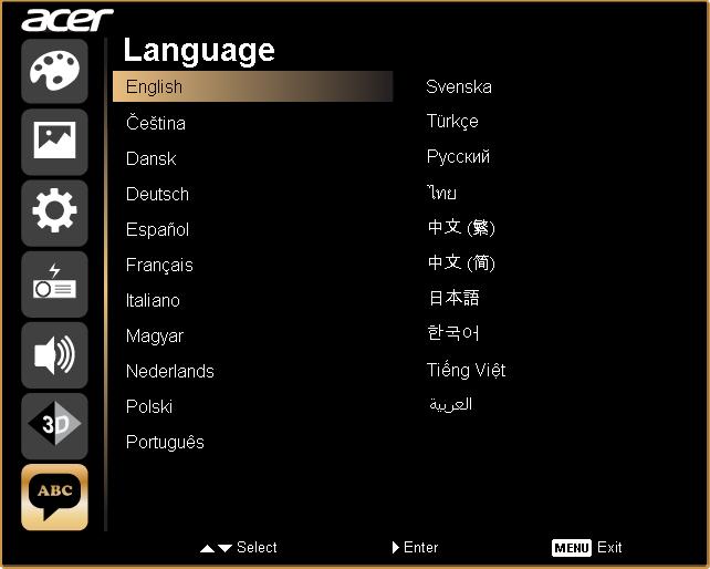 27 Language Language Choose the multilingual OSD menu.