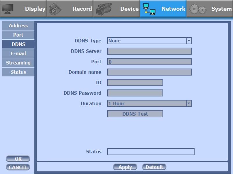 3) DDNS This is the function to automatically change the IP of DVR to URL. This product supports the automatic DDNS service using manufacture s internal server. Also you can choose Dyndns.