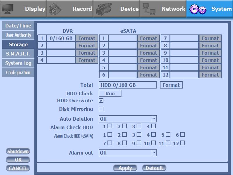 3) Storage Display the information and usage of the hard disk drives.