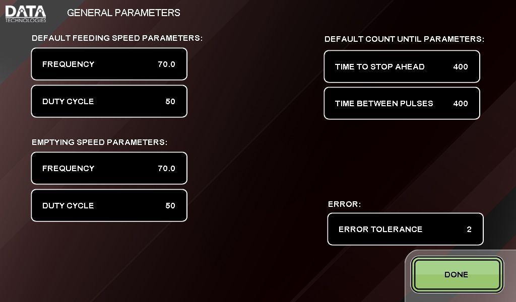 Advanced Settings 9.3 General Parameters The General Parameters screen is accessible from the Advanced Settings screen, and allows viewing and modifying various parameters of the objects and system.