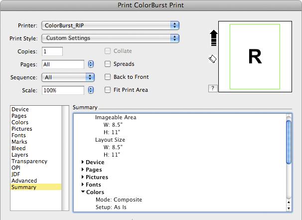 ColorBurst RIP Queue Series Mac OS X Printing from Applications: QuarkXPress 8 5 Figure 5. Make sure to set Data pop-up menu to Binary in the Picture Options settings. 7. Verify your page settings.