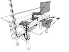 livello application guides integrating complements Components from the Complements Teknion s Ergonomics & Accessories Program can be used with the Livello Height-Adjustable Bench.