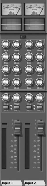 The Mixer Input 1-8 Strips Gain Reduction Meter/Button Indicates the amount of gain reduction being applied. Click to open or close the Dynamics Control Panel (described on page 13).