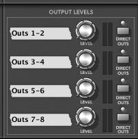 The Mixer - Balanced Out (Aux Out) Controls These controls correlate to Balanced Outs 1-8 (located on the back panel).