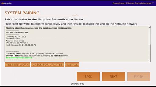 Touch TEST NETWORK to make sure that the unit can access the Netpulse Server (Figure C).