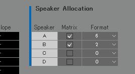 5. Configuring System Settings 6. Set the Speaker Set configuration used. Settings screen - Scene - Speaker Matrix 7. Assign Speaker Set output destinations.