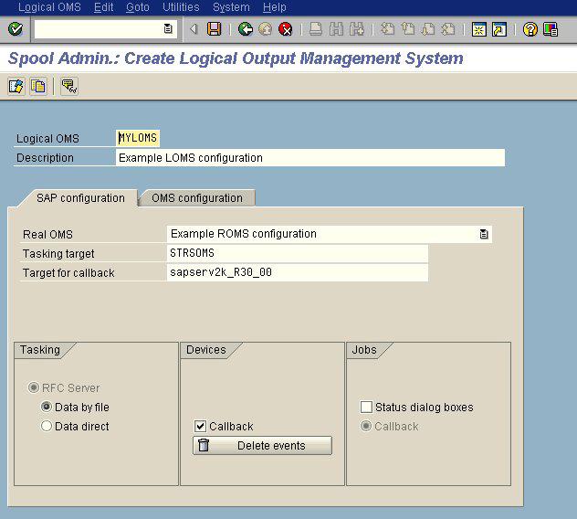 Configuring the DM Server and Client integration 17 Configuring the SAP system for XOM Target for callback Jobs Devices Tasking Click the browse button to select the server to be used for callback.