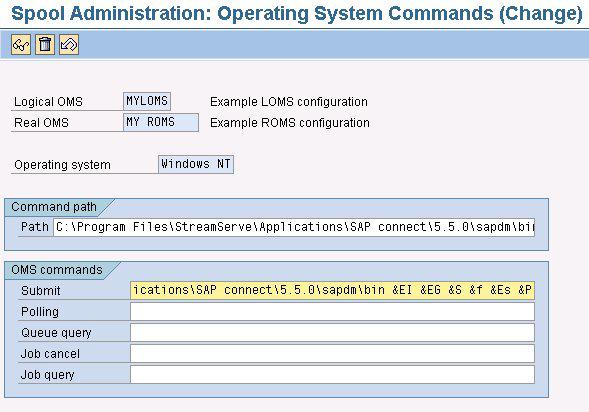 Configuring the DM Command and Client integration 25 Configuring the SAP system for XOM 6 On the Submit row, enter submit command with parameters as below.
