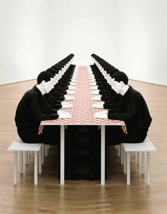 Tischgesellschaft, 1988 (Company at Table): polyester, cloth, paint and wood sculpture by Katharina Frisch (b1956) MMK Museum für Moderne Kunst, Frankfurt am Main,