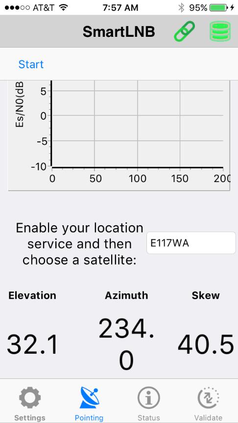 Based upon the GPS site coordinates provided by the mobile device, scroll down for the Elevation, Azimuth and Skew (Polarization) as shown