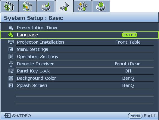 To use the OSD menus, please set them to your familiar language first. 1. Press MODE/ENTER on the projector or remote control to turn the OSD menu on. 3.