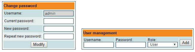 3. External view 6.11.5 User management User may change a password here. Length of the password is up to 16 symbols. Type current password and double enter new password to change it.