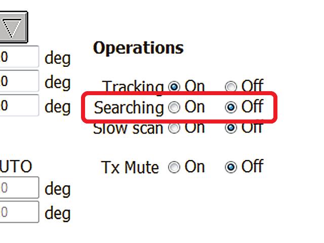 MXP Operation Manual The Series 12 GUI User Menus Turning Tracking OFF inhibits an Auto Search pattern from beginning, or continuing. You can turn a Search pattern on or off.