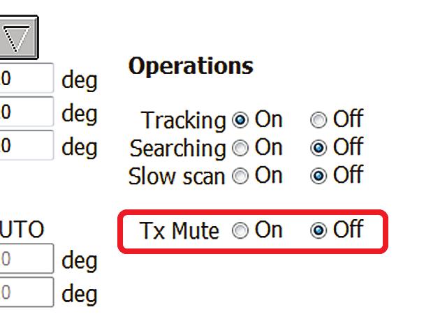 Tx Mute inhibits transmitting. If you are in Manual Pol you will be able to enter the value of where you want to drive the polarity of the feed to.