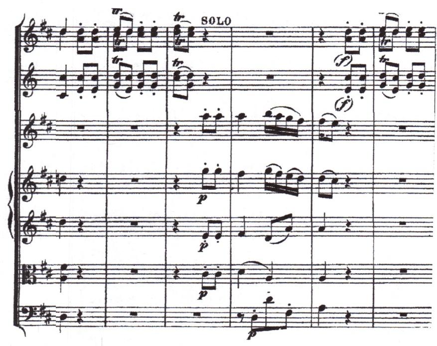 36 relationship with the tutti. As seen in musical figure 7, the soloist is playing in a dialogue with the wind instruments.