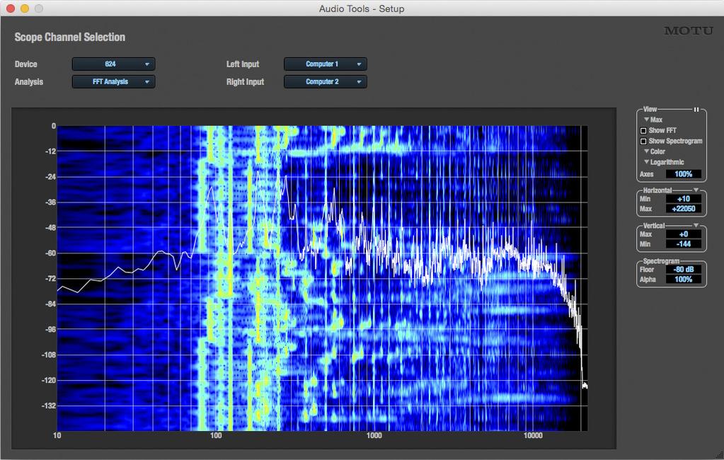 CHAPTER 9 MOTU Audio Tools The MOTU Audio Tools application provides advanced audio analysis tools, which can be applied to a left channel input, right channel input, or both. Installation.