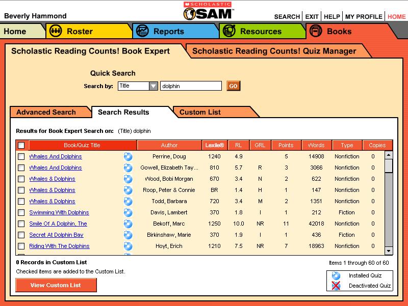 Using Quick Search to Find Books The Book Expert Quick Search searches the Scholastic Reading Counts! Library by title or author s name. To use Quick Search: 1.