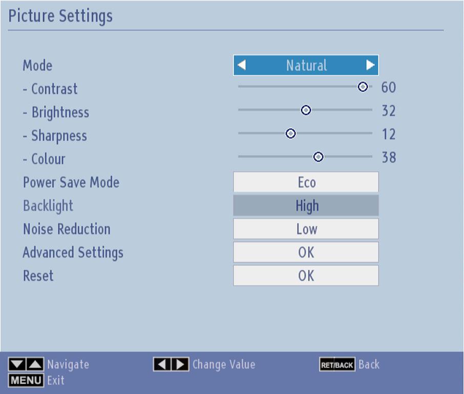 Configuring Picture Settings You can configure picture settings of your TV by using Picture Settings menu. Configuring Picture Settings You can use different picture settings in detail.