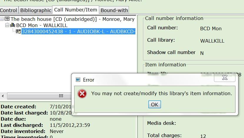 6.1 Add Item (additional copies-same call number) The difference between Item Records and Call Number records becomes more apparent when we look at the item creation and editing routines available in