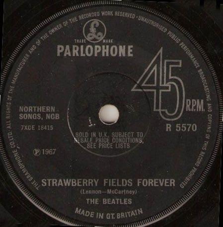 Single: "Strawberry Fields Forever" /"Penny Lane" Parlophone R-5570 The mono mix of the a-side was made December 22, 1966. In it, a stray plink of the swarmandal can be heard at no one I think.