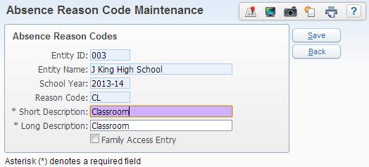 Absence Reasons Absence Reason codes are not required for the Positive Attendance option to function; however, they can be very helpful for tracking the information through the existing Attendance