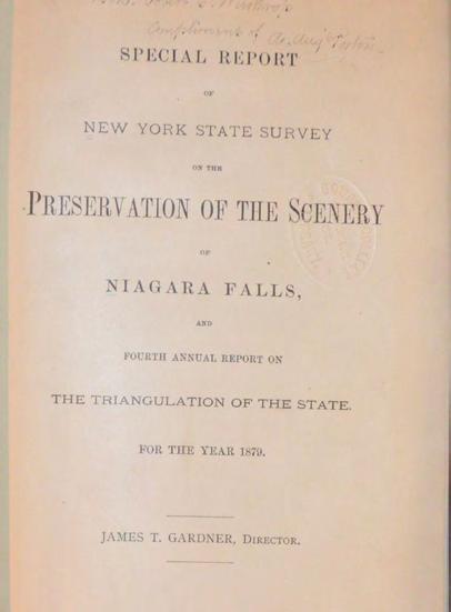 picture of the falls, 1698; 3 maps of Niagara Falls, 2 maps [pocketed of Eastern and Central New York], 1 map of the triangulation along the Hudson River. 25cm.