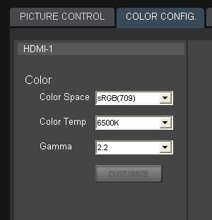 [COLOR CONFIG.] Tab You can configure input signal settings in the [COLOR CONFIG.] tab.