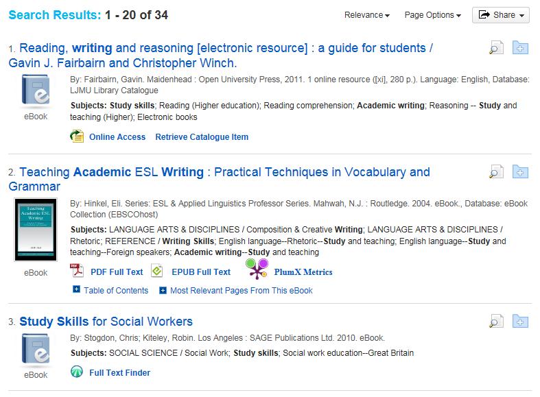 2.3 Access the full-text The results screen provides brief details of the e-books found and a link to the full-text. The full-text link should then be presented in a new tab.