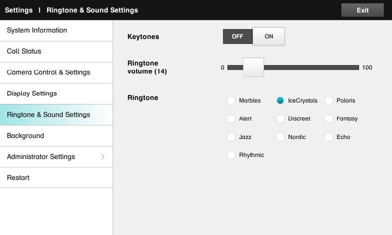 settings The Ringtone & Sound Settings The Ringtone & Sound Settings pane lets you specify: Keytones on or off. When set to on you will hear a sound every time you tap a field on the Touch controller.