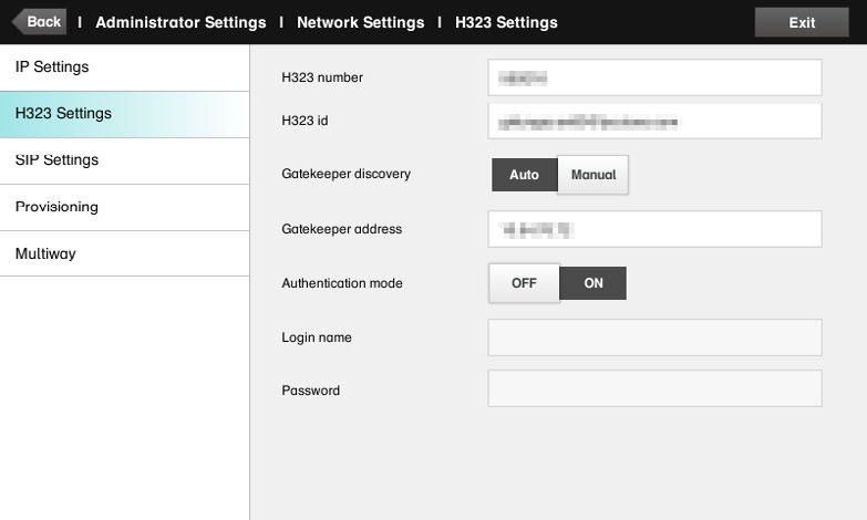 settings The Administrator Settings H.323 Settings The H.323 Settings pane lets you specify: An H.323 alias. Your H.323 id. Gatekeeper discovery (Manual or Automatic).