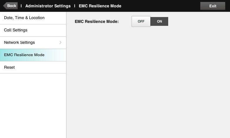 settings The Administrator Settings EMC Resilience Mode If the Touch controller is used in environments with considerable amounts of electromagnetic noise present, you may experience an appearance of