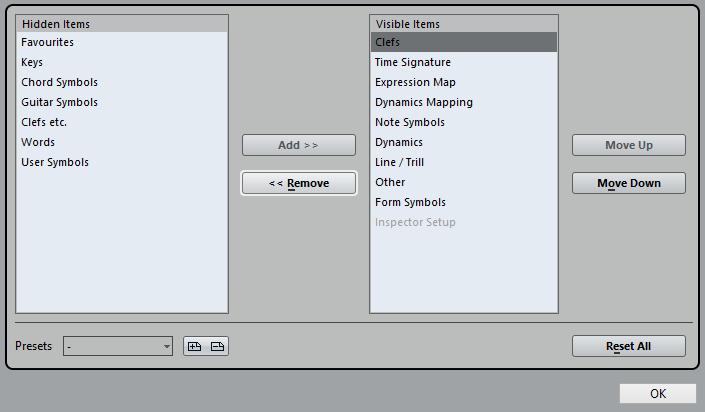 Working with symbols The Symbols Inspector Showing/Hiding Symbols Inspector Sections If you right-click any Inspector section, a context menu appears.