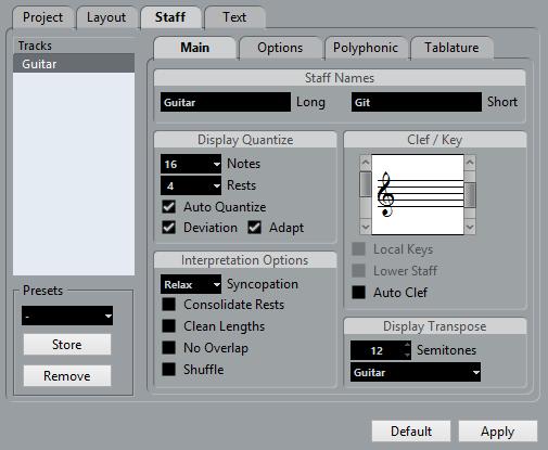 The basics Setting clef, key, and time signature In the Clef/Key section, use the scrollbar on the left to select one of the available clefs. 4. Click Apply.