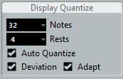 Staff settings Display Quantize and Interpretation Options Adding Display Quantize changes on page 36 Display Quantize on page 9 Display Quantize values Notes and Rests Generally, the Notes value
