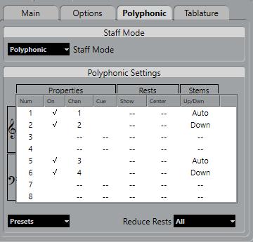 Polyphonic voicing Setting up the voices Setting up the voices To set up your score for polyphonic voicing, proceed as follows: PREREQUISITE The staff is active.