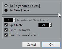 Polyphonic voicing Moving notes between voices Automatically the Explode function The Explode function distributes notes, either onto new tracks or into polyphonic voices: Open the Scores menu and