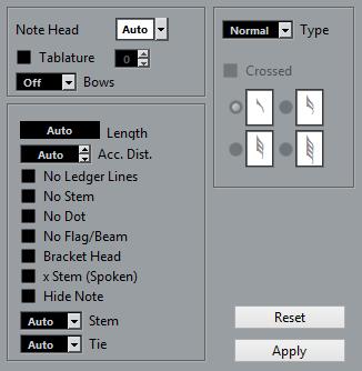 Open the Note Head pop-up menu in the top left corner of the dialog. The pop-up menu contains all the available head shapes and an Auto option, which selects the normal default shape for the note. 4.