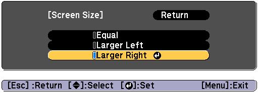 Projection Functions 117 b Press the [Menu] button during split screen projection. Select Swp Screens, nd then press the [ ] button. The projected imges on the left nd right re swpped.