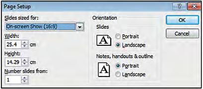 To ensure PowerPoint presentations fill the entire screen, please alter the page setup as shown