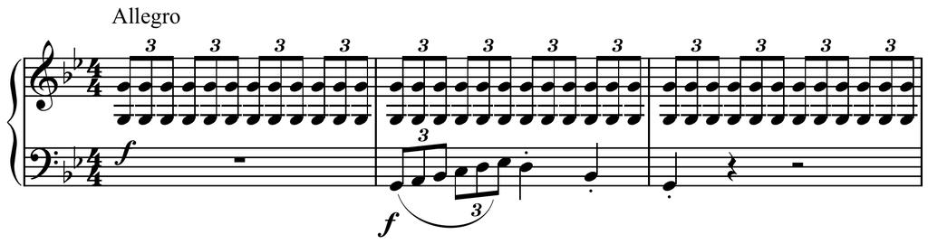 The repeated triplet quavers in the right hand of the piano introduction give it a frantic nature.