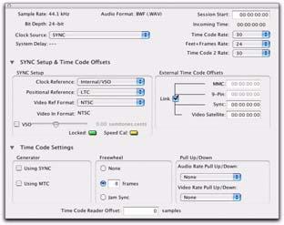 Configuring the SYNC HD in the Session Setup Window When the SYNC HD is connected through Loop Sync and enabled in the Peripherals dialog, its settings become available in the SYNC Setup and Time