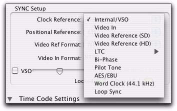 When the SYNC HD is not the selected Clock Source device, the Clock Reference menu in the SYNC Setup section switches to Loop Sync.