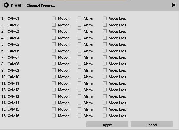 4K UHD Network Video Recorder User Manual Page 29 Channel Events: Click to open the dialog below.