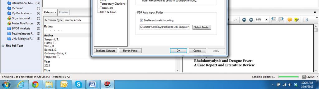 folder, Endnote will automatically check for new imports under this folder, and named