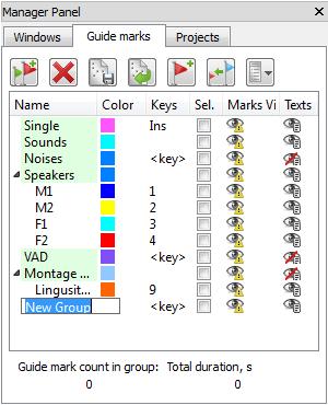 MANAGING AUDIO FILES 56 SISII Sound Editor Figure 49: Adding a new marks group. To remove a group or subgroup, select it on the Guide marks tab and click the Delete Group icon.