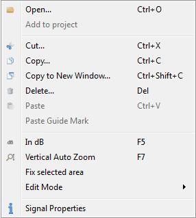 DATA PROCESSING 69 SISII Sound Editor 2 Data window shortcut menu (Fig. 68): Figure 68: Data window shortcut menu. 3 The Manager Panel located in the right-hand part of the client area.