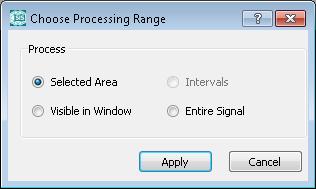 DATA PROCESSING 71 SISII Sound Editor Open the Choose Processing Range dialog to select a processing option (Fig. 71). Once you have selected an option, click Apply.